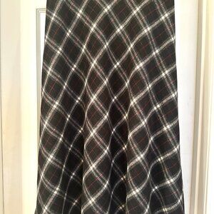 Talbots Black Red And White Tartan Plaid Wool Blend Long Skirt Sz 12